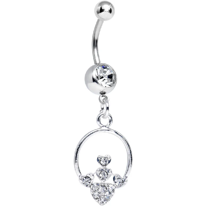 Beautiful Belly Rings for Glamorous Touch -Clear Gem Hoop Encircled Hearts Dangle Belly Ring Beautiful Belly Rings for Glamorous Touch -Clear Gem Hoop Encircled Hearts Dangle Belly Ring