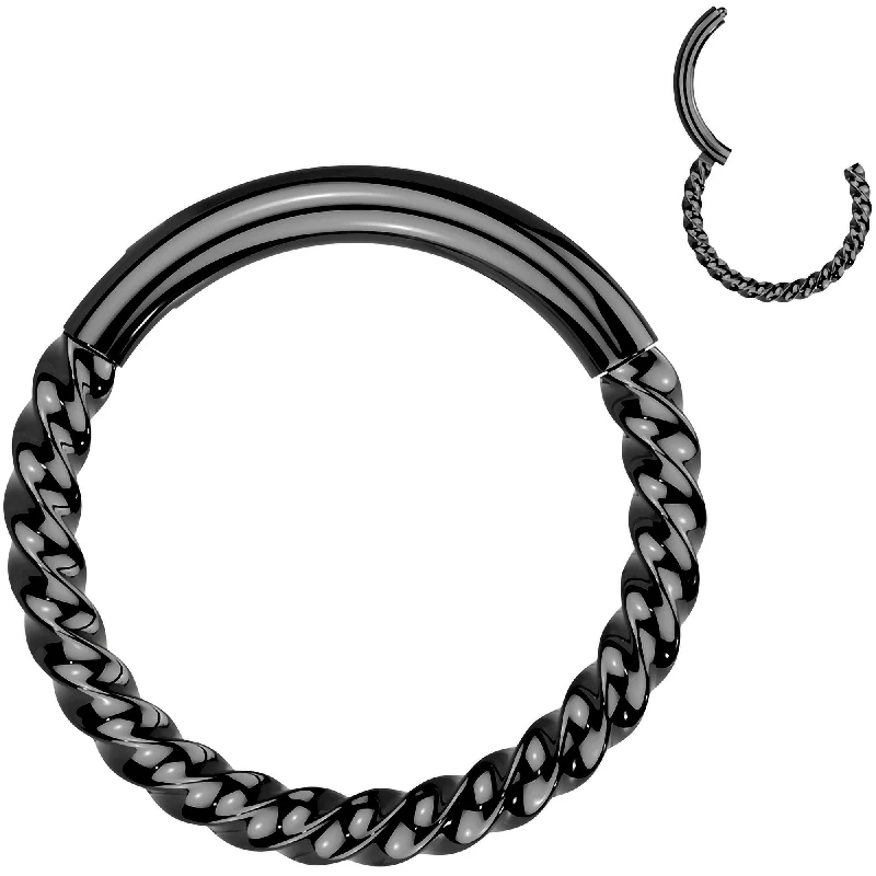Women's Earrings – Elegant Designs for Every Personality--16 Gauge 3/8 Black Braided Style Precision Hinged Segment Ring