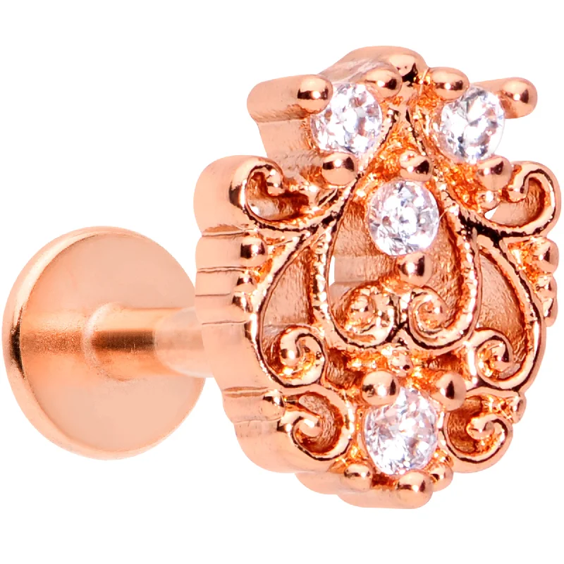 Custom Lip Rings for Exclusive Appeal16 Gauge 5/16 Clear CZ Gem Rose Gold Tone Elegant Labret Monroe Tragus