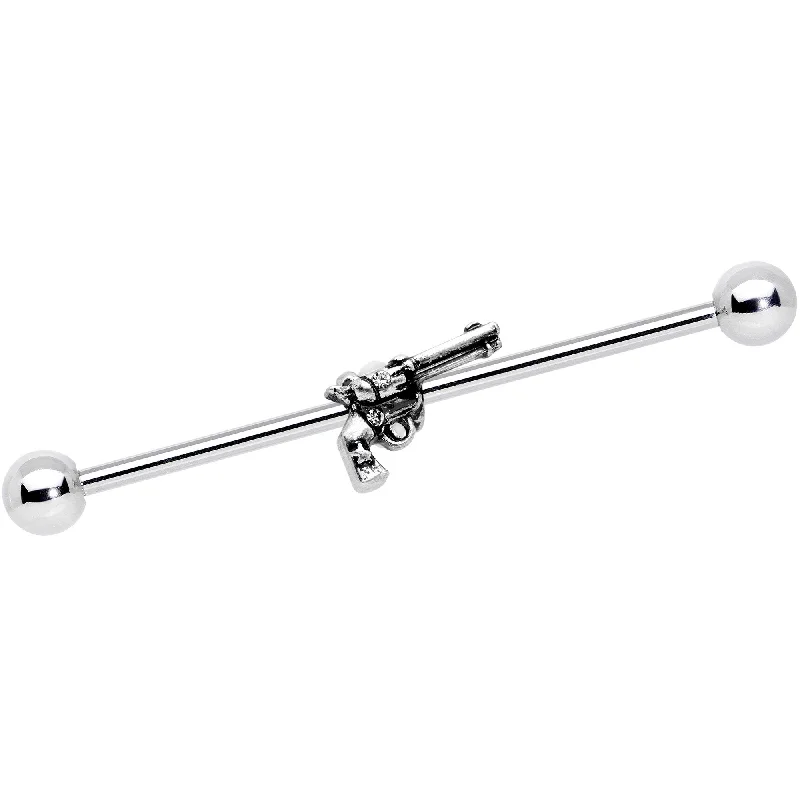 Women's Earrings – Elegant Designs for Every Personality--14 Gauge Clear Gem Under the Gun Industrial Barbell 38mm