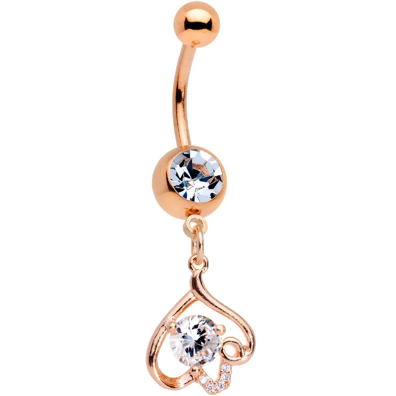 Belly Rings for Trendy Looks -Clear Gem Rose Gold Tone Plated Endless Elegance Dangle Belly Ring Belly Rings for Trendy Looks -Clear Gem Rose Gold Tone Plated Endless Elegance Dangle Belly Ring