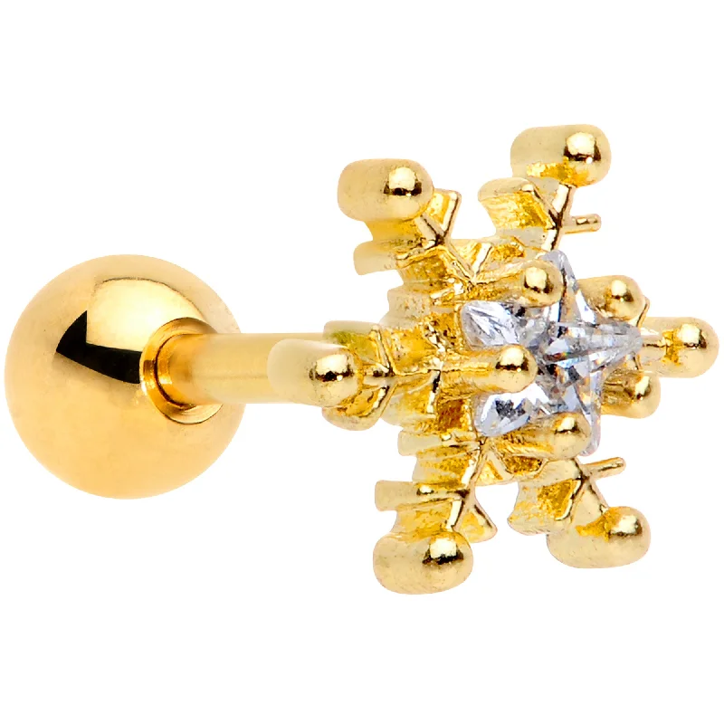 Women's Earrings – Elegant Designs for Every Personality--16 Gauge 1/4 Clear Gem Gold Tone Winter Snowflake Cartilage Tragus Women's Earrings – Elegant Designs for Every Personality--16 Gauge 1/4 Clear Gem Gold Tone Winter Snowflake Cartilage Tragus