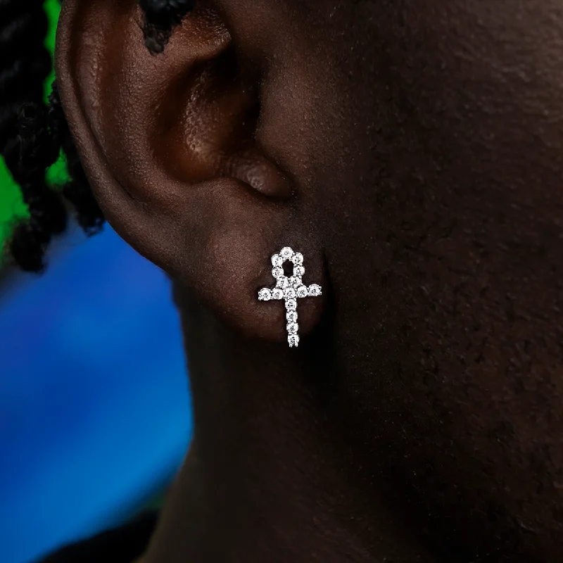 Shop Durable Men's Earrings for Everyday Wear-Diamond Ankh Stud Earrings