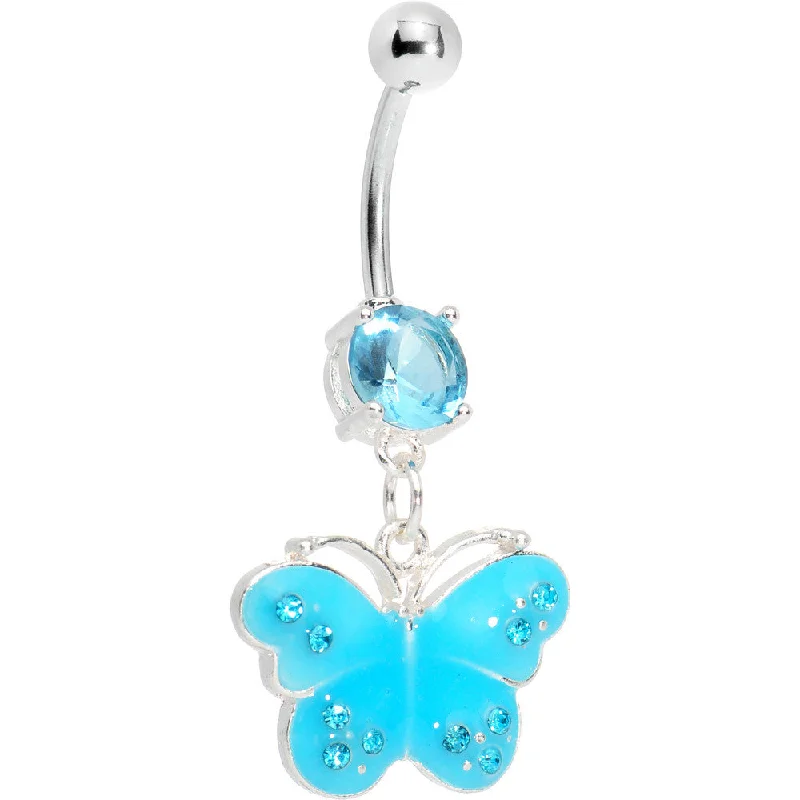 Belly Rings with Custom Features for Personalized Style -Blue Gem Shiny Wing Butterfly Belly Ring Belly Rings with Custom Features for Personalized Style -Blue Gem Shiny Wing Butterfly Belly Ring