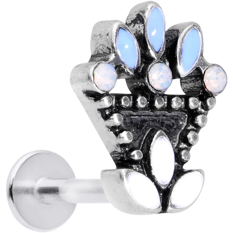 Women's Earrings – Elegant Designs for Every Personality--16 Gauge 1/4 White Blue Faux Opal Ornate Labret Monroe Tragus Women's Earrings – Elegant Designs for Every Personality--16 Gauge 1/4 White Blue Faux Opal Ornate Labret Monroe Tragus