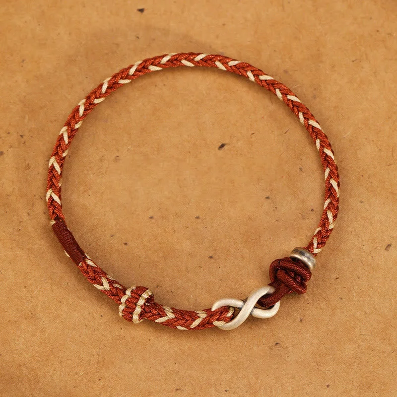 Casual Bracelets for Men with Leather Bands-Buddha Stones Handmade 999 Sterling Silver Endless Knot Infinity Symbol Luck Rope Bracelet