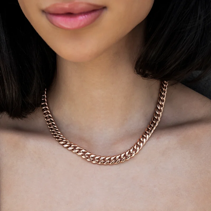 Shop Classic Women's Necklaces & Pendants with a Modern Twist-Miami Cuban Link Necklace in Rose Gold- 8mm Shop Classic Women's Necklaces & Pendants with a Modern Twist-Miami Cuban Link Necklace in Rose Gold- 8mm