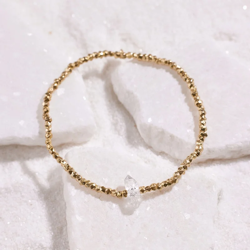 Set of Simple Gold Bangles for Women-Herkimer Stretch Bead Bracelet