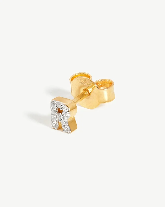 Women's Earrings – Elegant Designs for Every Personality--Pave Initial Single Stud Earring - Initial R | 18k Gold Vermeil/Cubic Zirconia Women's Earrings – Elegant Designs for Every Personality--Pave Initial Single Stud Earring - Initial R | 18k Gold Vermeil/Cubic Zirconia