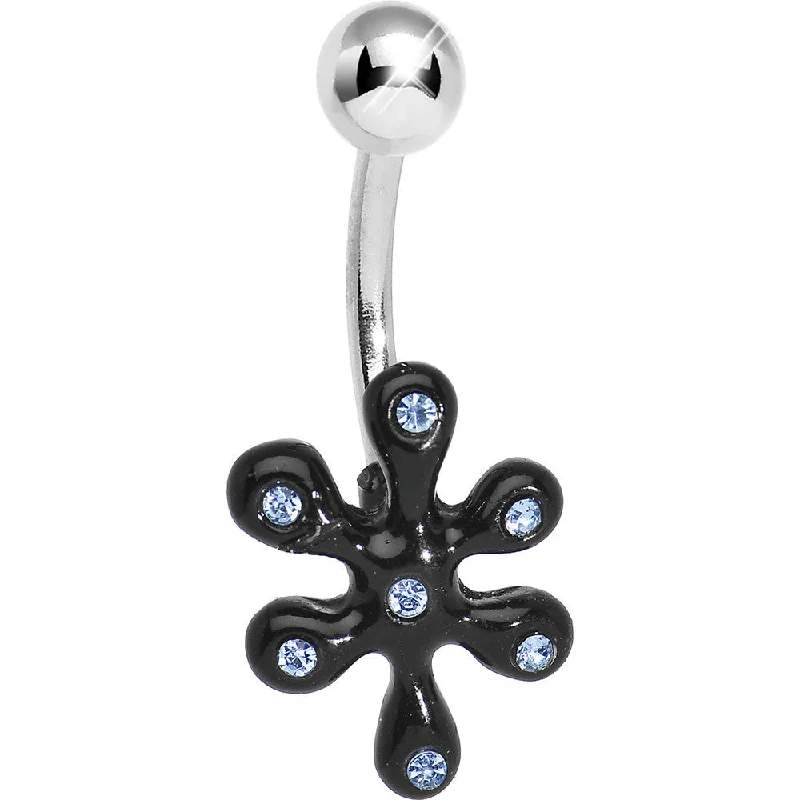 Designer Belly Rings for Unique Fashion -Aqua Gem Black Bursting Flower Belly Ring