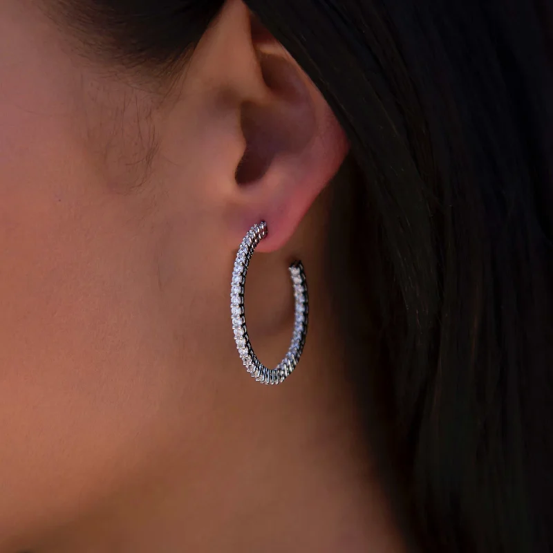 Women's Earrings – Elegant Designs for Every Personality--Small Eternity Hoop Earrings in White Gold