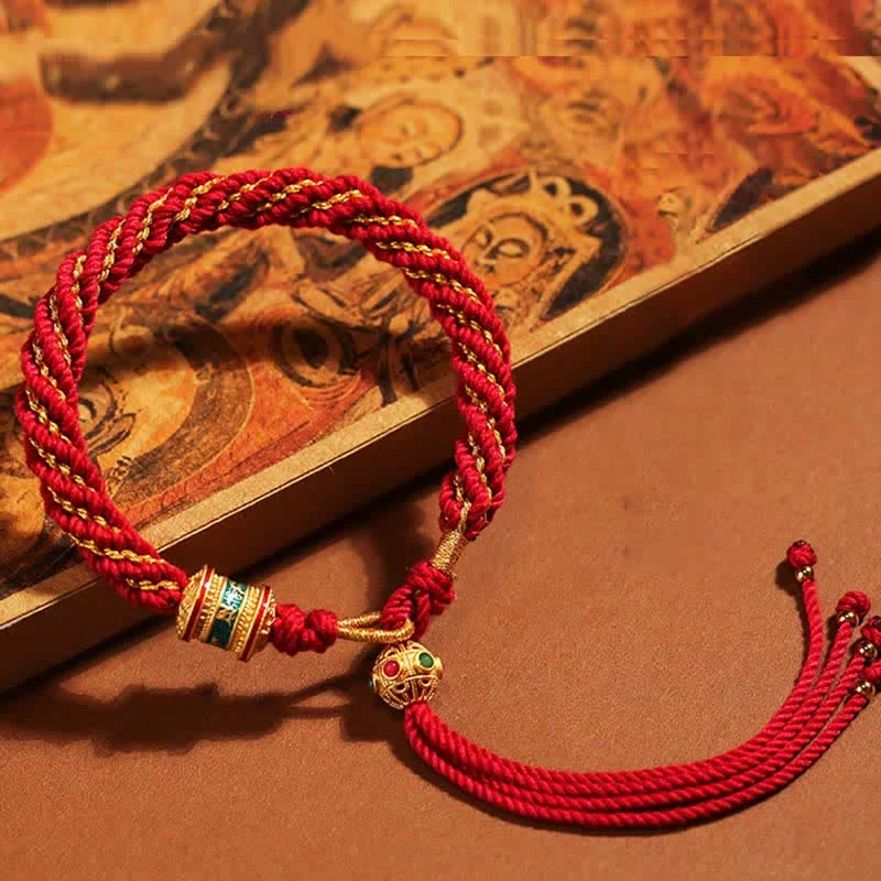 Modern Design Bangles for Women-Buddha Stones Tibetan Handmade Luck Thangka Prayer Wheel Charm Weave String Bracelet