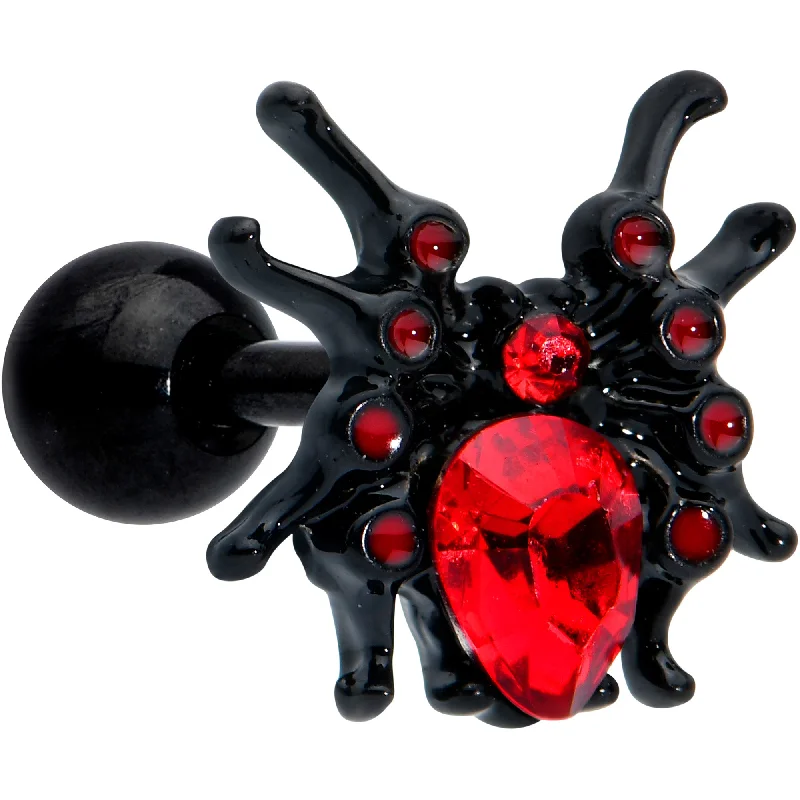 Women's Earrings – Elegant Designs for Every Personality--16 Gauge 1/4 Red Gem Black Spider Halloween Cartilage Tragus Earring