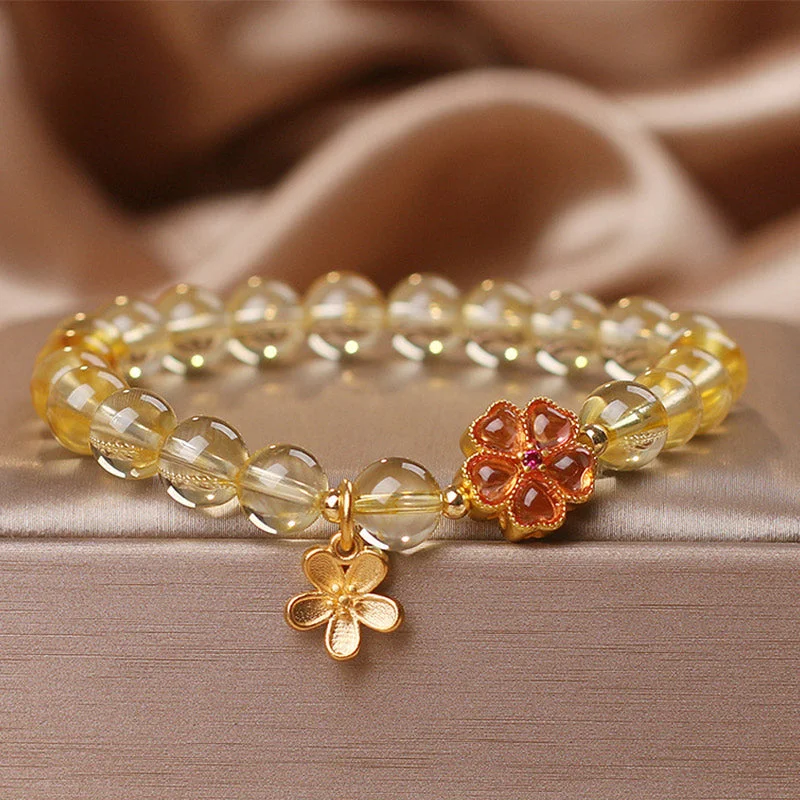 Custom Silver Bangles for Women-Buddha Stones Natural Citrine Flower Charm Prosperity Protection Bracelet Custom Silver Bangles for Women-Buddha Stones Natural Citrine Flower Charm Prosperity Protection Bracelet