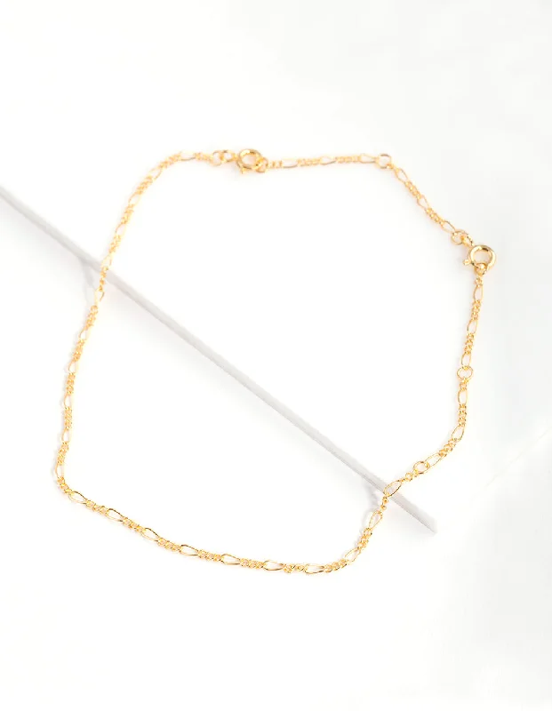 Colorful Anklets for a Playful Look-Gold Plated Sterling Silver Figaro Chain Bracelet Anklet Colorful Anklets for a Playful Look-Gold Plated Sterling Silver Figaro Chain Bracelet Anklet