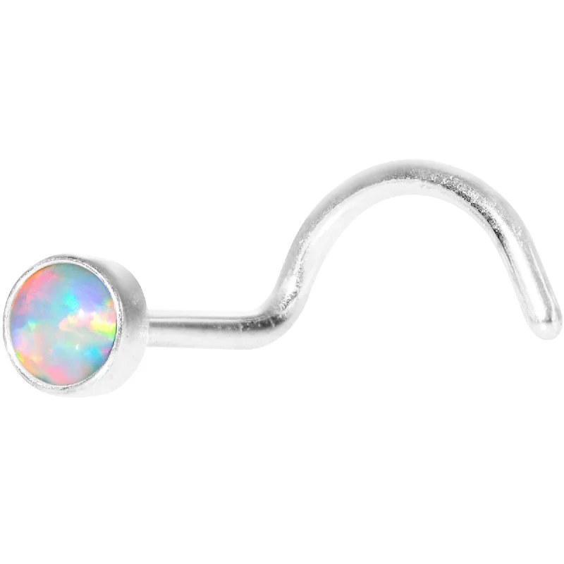 Black Nose Rings -White 3mm Synthetic Opal Press Fit Left Nose Screw