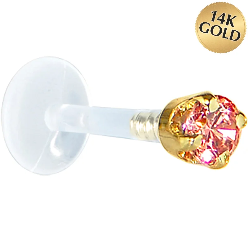Women's Earrings – Elegant Designs for Every Personality--16 Gauge 1/4 Solid 14KT Yellow Gold 3mm Salmon Cubic Zirconia Bioplast Tragus Earring Stud Women's Earrings – Elegant Designs for Every Personality--16 Gauge 1/4 Solid 14KT Yellow Gold 3mm Salmon Cubic Zirconia Bioplast Tragus Earring Stud