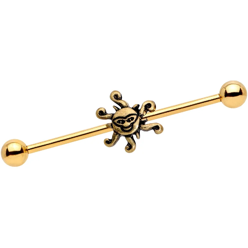 Women's Earrings – Elegant Designs for Every Personality--14 Gauge Gold Tone Summer Sunshine Industrial Barbell 38mm