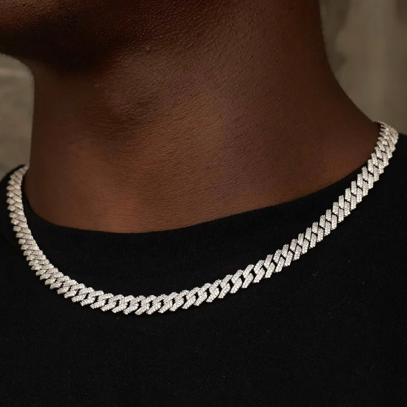 Exclusive Men's Necklaces & Pendants for the Modern Gentleman-8.5MM Diamond Prong Cuban Necklace - White Gold Exclusive Men's Necklaces & Pendants for the Modern Gentleman-8.5MM Diamond Prong Cuban Necklace - White Gold