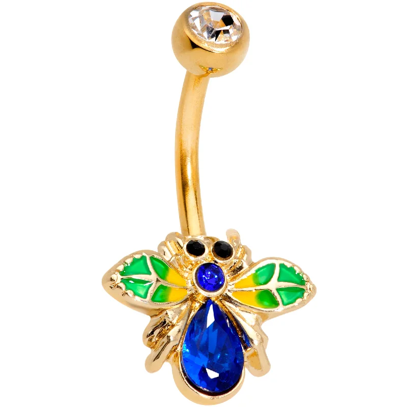Comfortable Belly Rings with Stylish Detailing -Blue Clear Gem Gold Tone Colorful Bee Belly Ring Comfortable Belly Rings with Stylish Detailing -Blue Clear Gem Gold Tone Colorful Bee Belly Ring