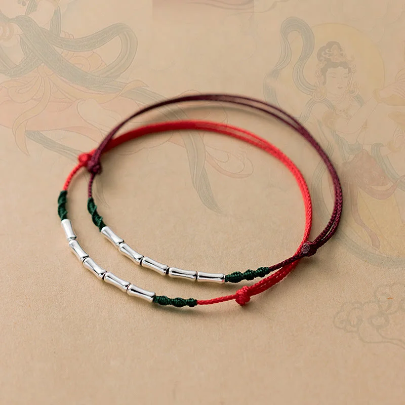 Leather Wrap Bracelets for Men-Buddha Stones 925 Sterling Silver Bamboo Design Luck Braided Ultra-Thin Rope Bracelet Leather Wrap Bracelets for Men-Buddha Stones 925 Sterling Silver Bamboo Design Luck Braided Ultra-Thin Rope Bracelet
