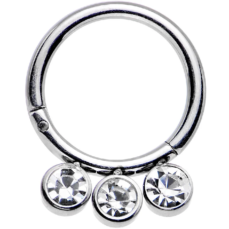 Lip Rings for Creative Piercing Ideas16 Gauge 5/16 Clear Gem Stainless Steel Hinged Segment Ring