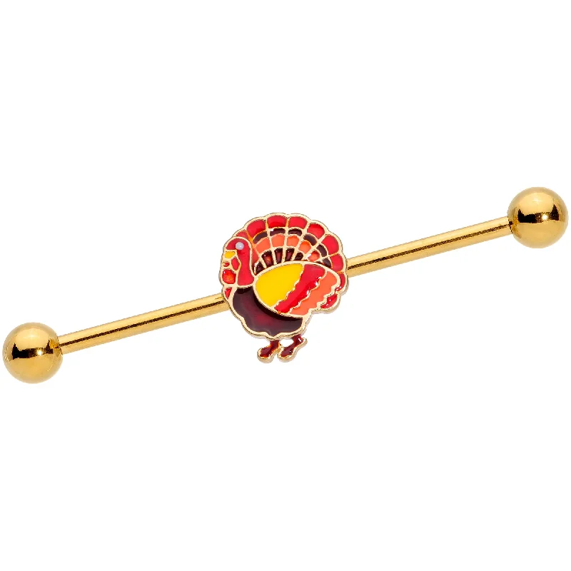 Women's Earrings – Elegant Designs for Every Personality--14 Gauge Gold Tone Turkey Thanksgiving Industrial Barbell 38mm