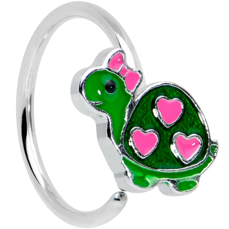 Comfortable Silver Nose Rings -20 Gauge 5/16 Pink Hearts Bow Green Turtle Nose Hoop