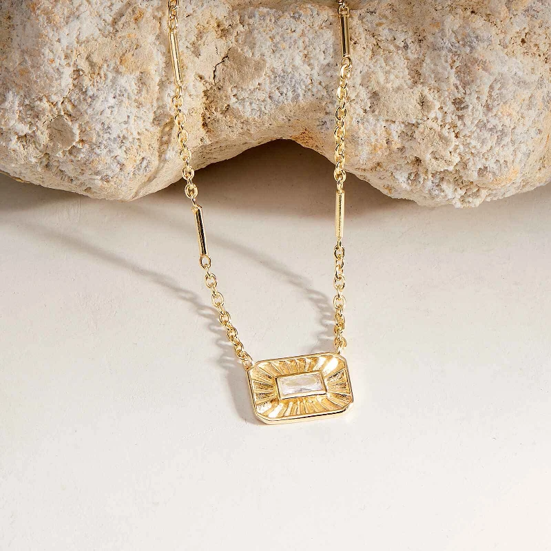 Shop Classic Women's  Necklaces & Pendants with a Modern Twist-Baguette Sunburst Pendant Necklace