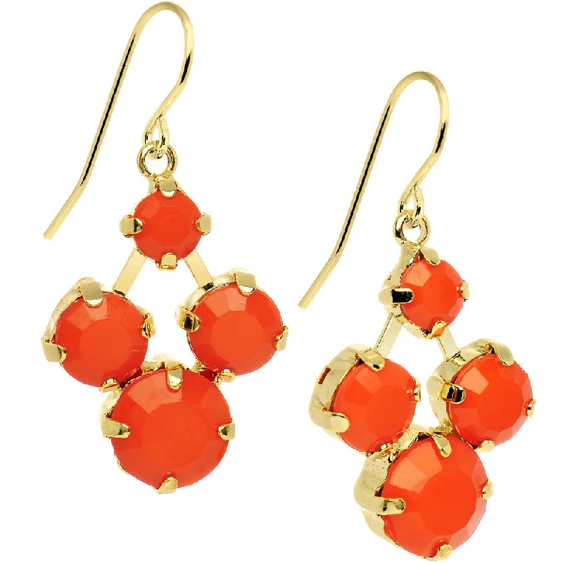 Women's Earrings – Elegant Designs for Every Personality--Orange Neon Stone Gold Tone Sunshine Chandelier Earrings