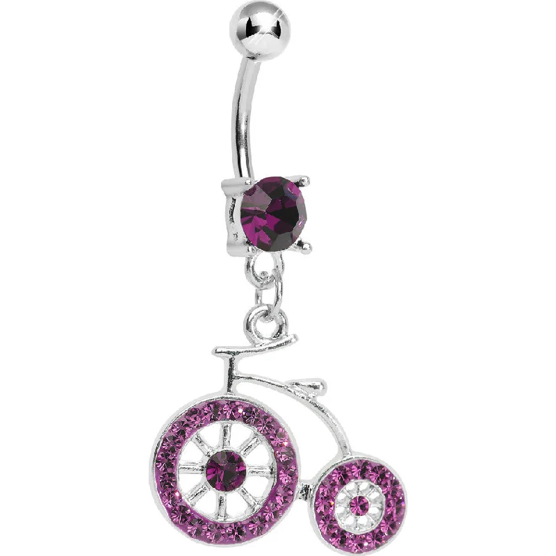 Stylish Belly Rings with Elegant Features -Purple Gem Old Time Bicycle Dangle Belly Ring Stylish Belly Rings with Elegant Features -Purple Gem Old Time Bicycle Dangle Belly Ring