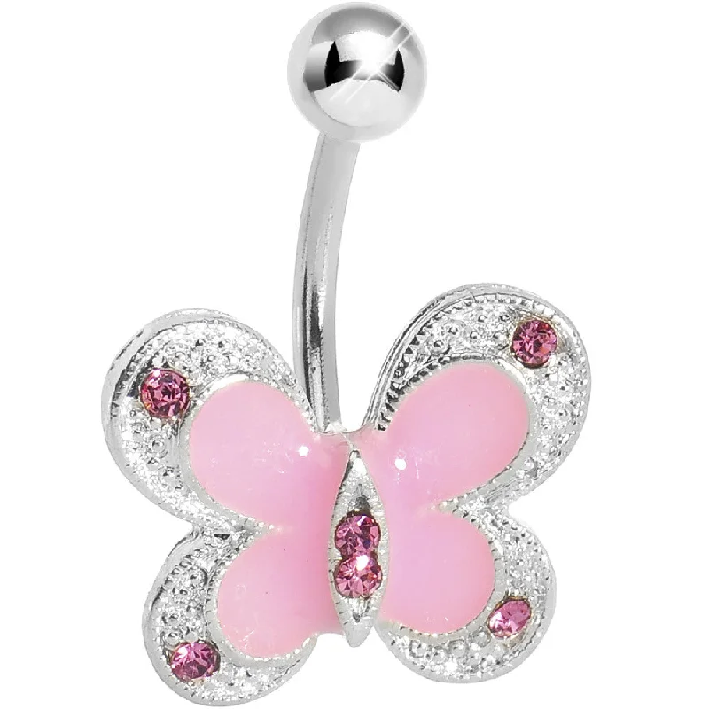 Stylish Belly Rings for Women Who Love Fashion -Pink Enamel Gem Classic Butterfly Belly Ring Stylish Belly Rings for Women Who Love Fashion -Pink Enamel Gem Classic Butterfly Belly Ring