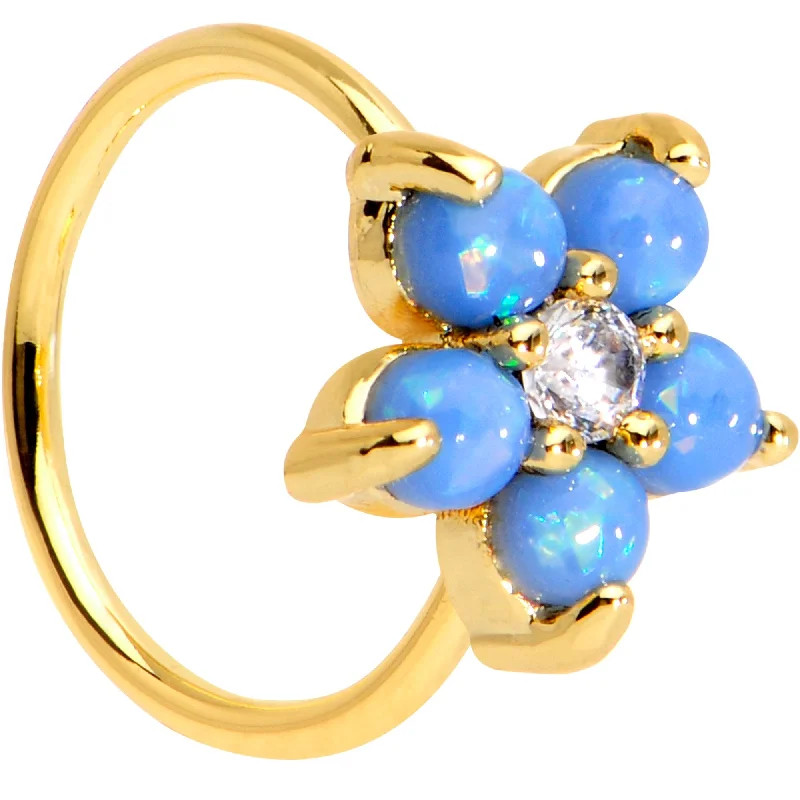 Simple Nose Rings for Effortless Style -20 Gauge Clear CZ Light Blue Faux Opal Gold Tone Flower Circular Ring Simple Nose Rings for Effortless Style -20 Gauge Clear CZ Light Blue Faux Opal Gold Tone Flower Circular Ring