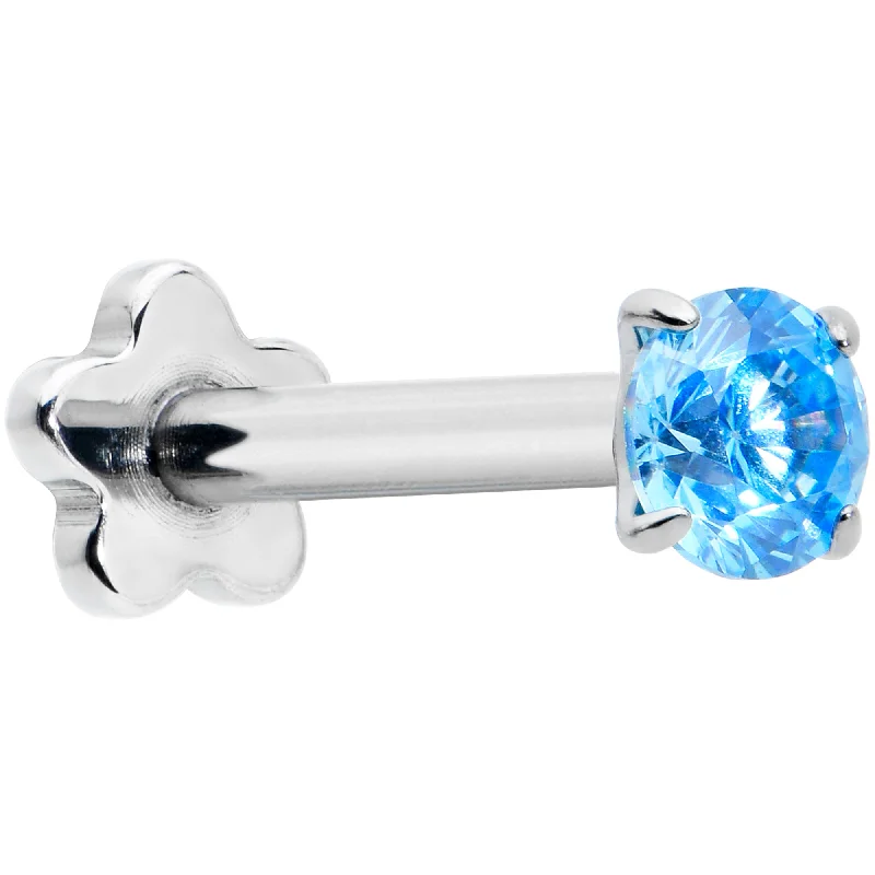 Lip Rings for Classic Everyday Fashion16 Gauge 5/16 Blue CZ Gem G23 Titanium Threadless Flower Labret Tragus