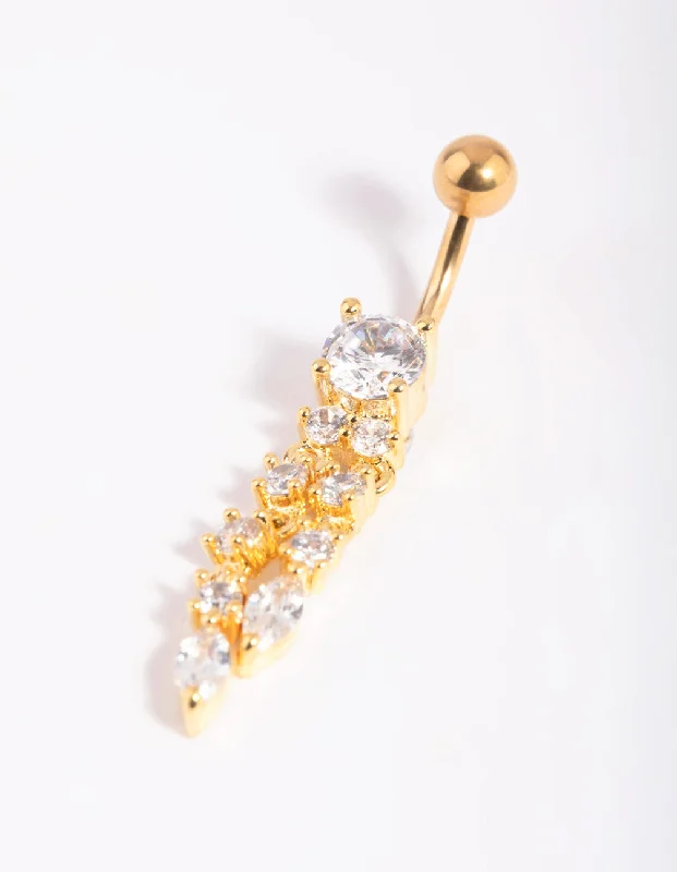 Comfortable Belly Rings for Everyday Wear -Gold Plated Titanium Dangle Belly Bar