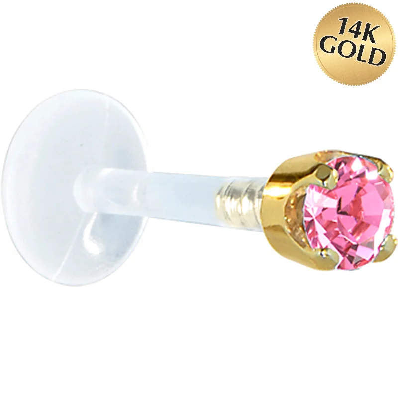 Women's Earrings – Elegant Designs for Every Personality--16 Gauge 1/4 Solid 14KT Yellow Gold 3mm Pink Cubic Zirconia Bioplast Tragus Earring Stud Women's Earrings – Elegant Designs for Every Personality--16 Gauge 1/4 Solid 14KT Yellow Gold 3mm Pink Cubic Zirconia Bioplast Tragus Earring Stud