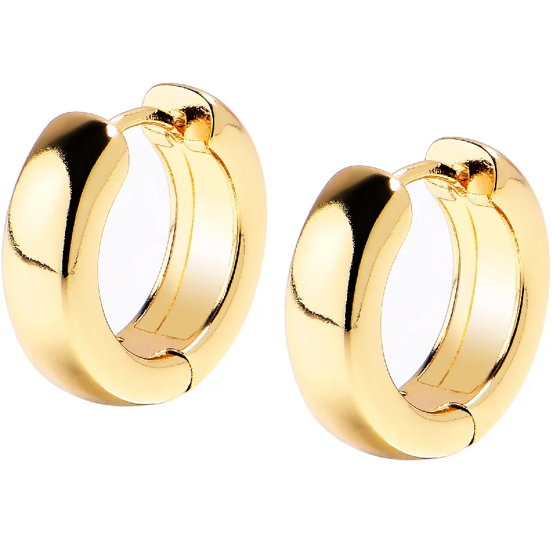 Women's Earrings – Elegant Designs for Every Personality--12mm Unisex Gold Tone Stainless Steel Hinged Huggie Hoop Earrings