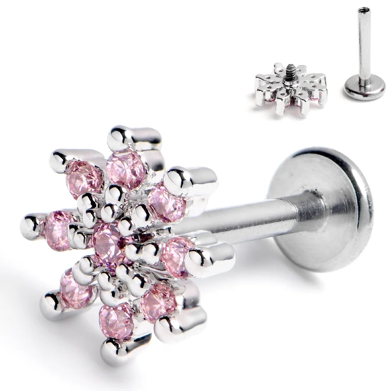 Lip Rings for Sophisticated Piercings16 Gauge 5/16 Pink CZ Gem Fab Floral Internally Threaded Labret Tragus