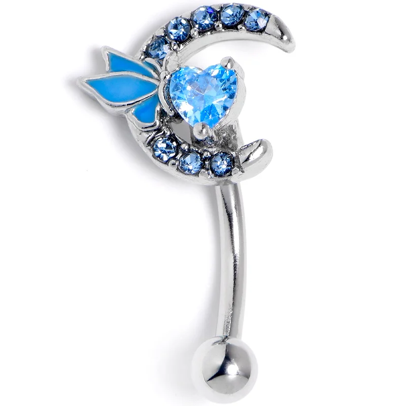 Women's Earrings – Elegant Designs for Every Personality--16 Gauge 5/16 Blue Gem Butterfly Heart Moon Curved Eyebrow Ring