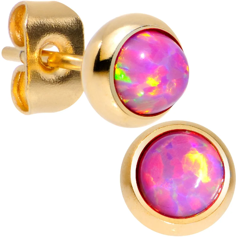 Women's Earrings – Elegant Designs for Every Personality--Pink Synthetic Opal Gold IP 316L Surgical Steel Stud Earrings