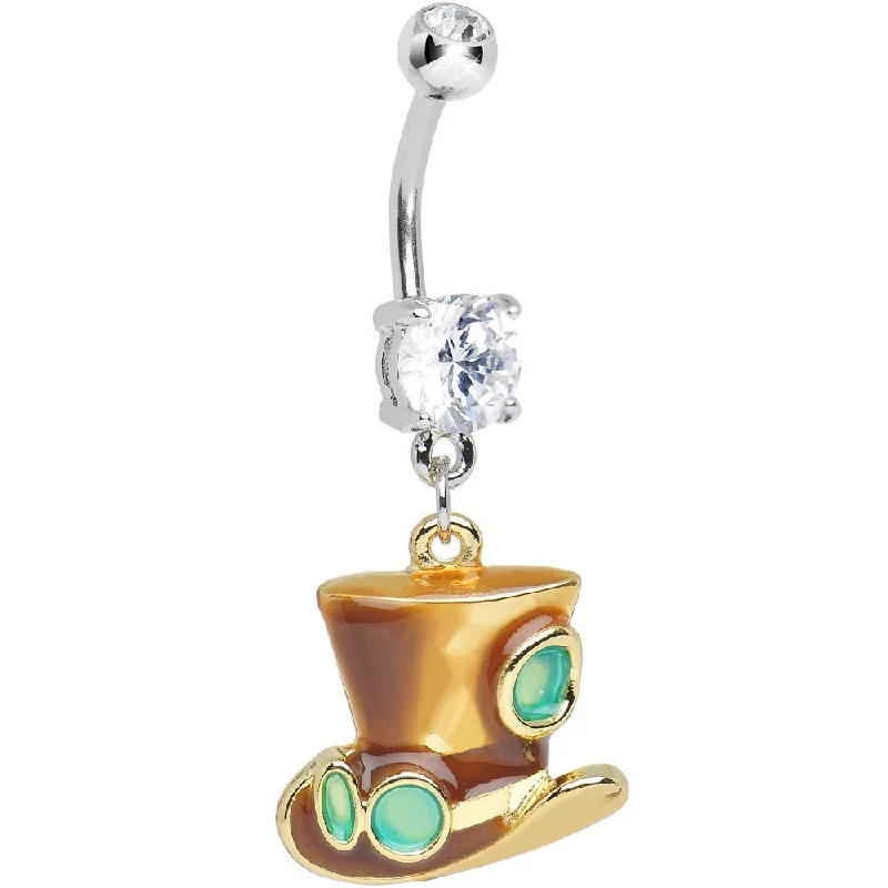 Comfortable Belly Rings for Dazzling FashionClear Double Gem Top Hat with Goggles Steampunk Dangle Belly Ring Comfortable Belly Rings for Dazzling FashionClear Double Gem Top Hat with Goggles Steampunk Dangle Belly Ring