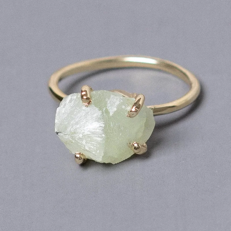 Chic Women's Rings for Fashion-Forward Looks-Prehnite Raw Freeform Gold or Silver Ring