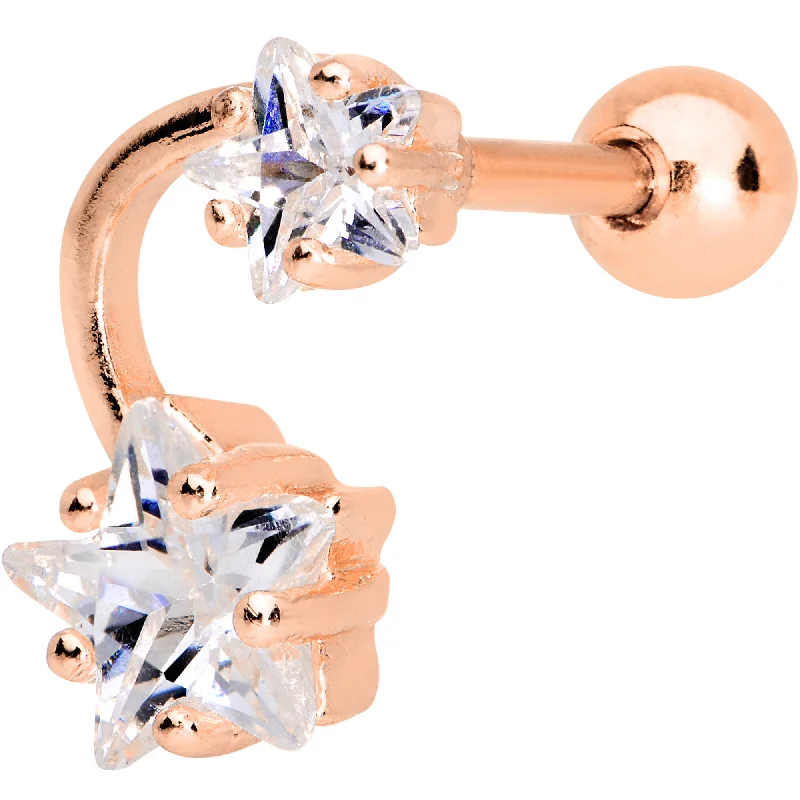 Women's Earrings – Elegant Designs for Every Personality--1/4 Clear CZ Gem Rose Gold Tone Star System Cartilage Tragus Earring
