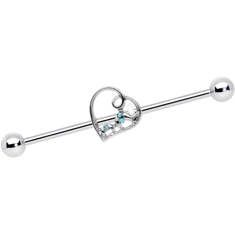 Women's Earrings – Elegant Designs for Every Personality--14 Gauge Aqua Gem Valentines Day Heart Industrial Barbell 38mm