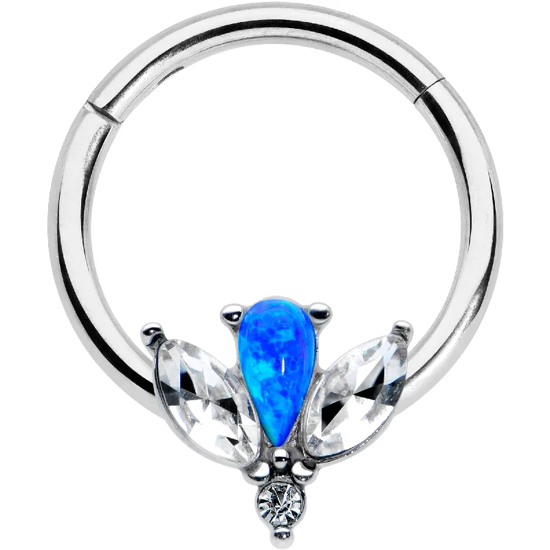 Women's Earrings – Elegant Designs for Every Personality--16 Gauge 3/8 Blue Faux Opal Style Flower Hinged Segment Ring