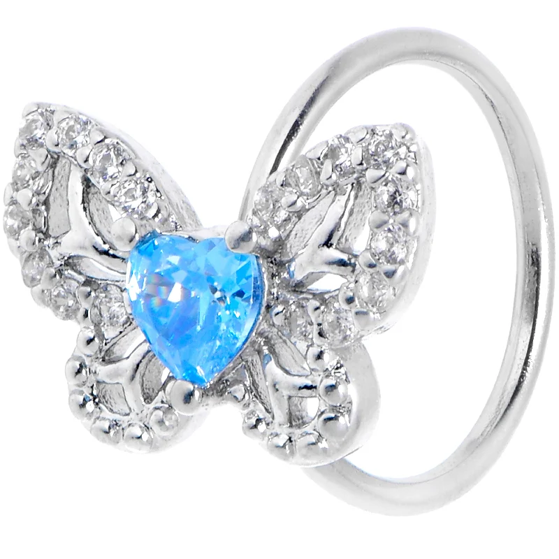 Trendy Gold Nose Rings -20 Gauge 5/16 Clear Blue Gem Butterfly Delight Nose Hoop