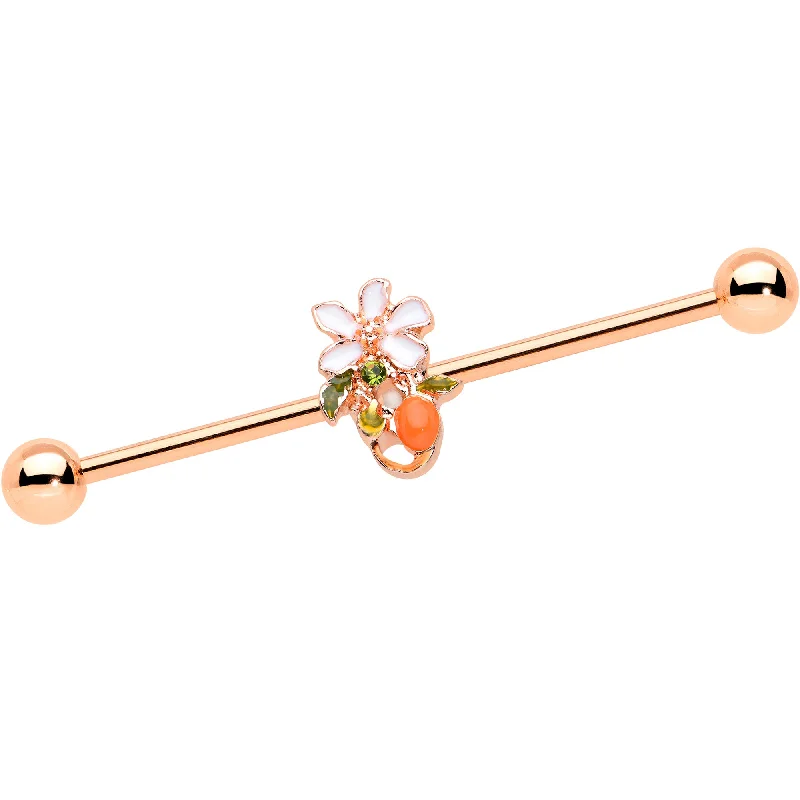 Women's Earrings – Elegant Designs for Every Personality--14 Gauge Green Gem Rose Gold Hue Orange Flower Industrial Barbell 38mm Women's Earrings – Elegant Designs for Every Personality--14 Gauge Green Gem Rose Gold Hue Orange Flower Industrial Barbell 38mm