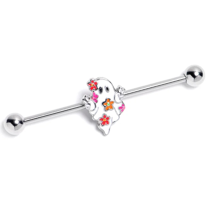 Women's Earrings – Elegant Designs for Every Personality--14 Gauge Halloween Floral Ghost Industrial Barbell 38mm Women's Earrings – Elegant Designs for Every Personality--14 Gauge Halloween Floral Ghost Industrial Barbell 38mm
