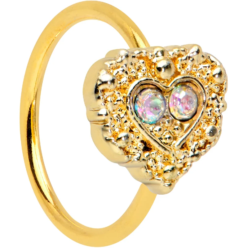 Stylish and Affordable Nose Rings -20 Gauge 5/16 Aurora Gem Gold Tone Baroque Heart Nose Hoop Stylish and Affordable Nose Rings -20 Gauge 5/16 Aurora Gem Gold Tone Baroque Heart Nose Hoop