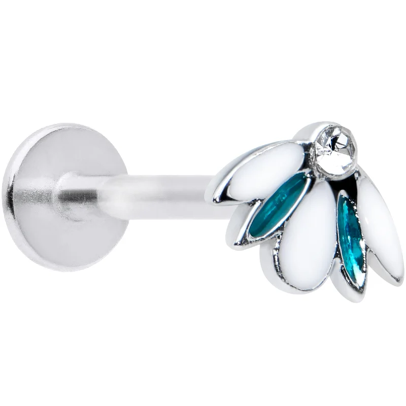 Beautiful Lip Rings for Glowing Fashion16 Gauge 5/16 Clear Blue Gem White Leaves Labret Monroe Tragus